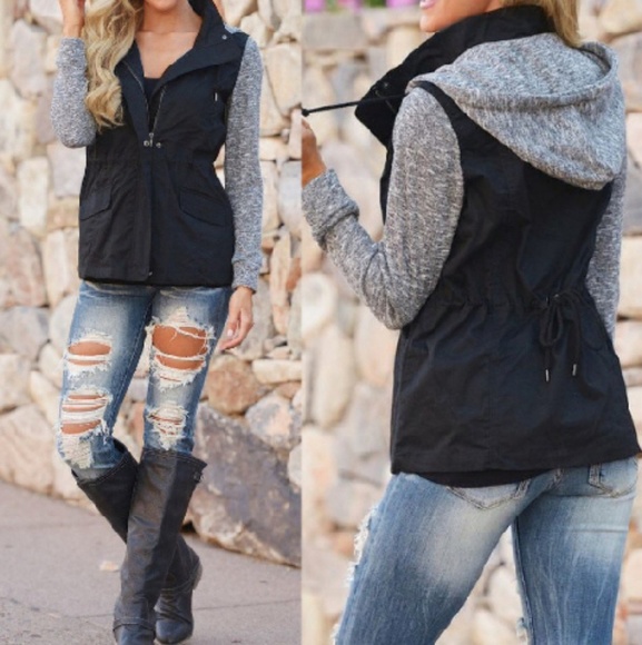 LAST ONE❗FALL BLACK HOODIE UTILITY JACKET - Picture 2 of 7